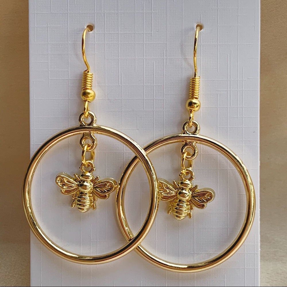 Bee Charm with Golden Hoops